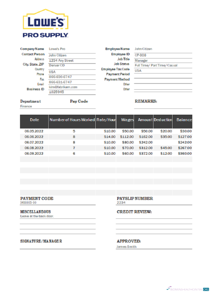 Download USA Lowe’s Pro Supply wholesale company pay stub Photoshop template
